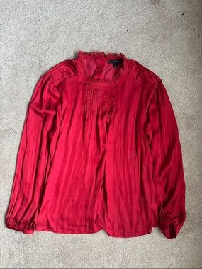 J. Crew Crimson Pintuck Ruffle Neck Blouse